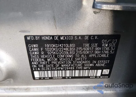 2023 Honda Hr-V 2Wd Lx z USA, uszkodzony, nr VIN 3CZRZ1H34PM729489